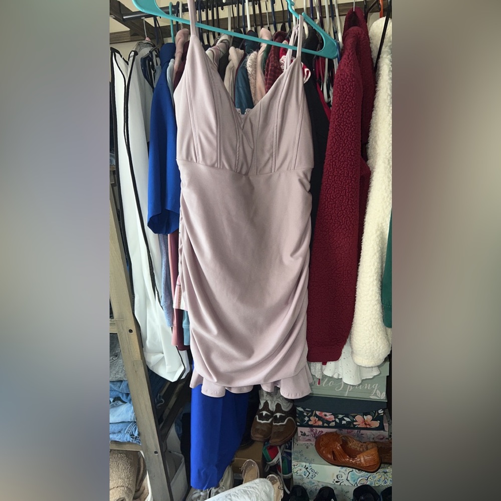 A purple rouched mini dress (haven’t worn before).